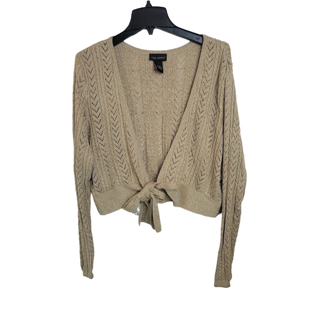 Lane Bryant Tan Metallic Shimmer Tie Front Cardigan Sweater Women's Size 22/24